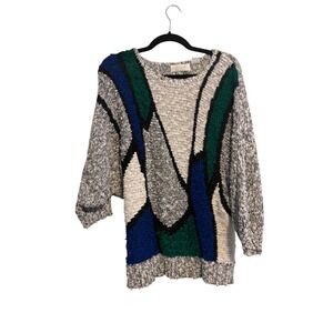 Vintage Margules Geometric Color Block Knit‎ Sweater 3/4 Sleeve Women's L